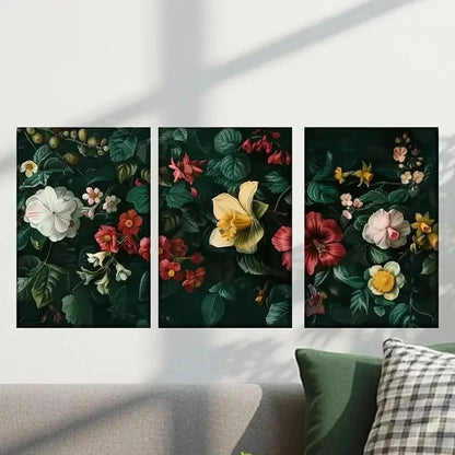 3pcs Flowers on a Black Background Wall Art Set Canvas Framed 40x60cm - High Quality Print 100% Australian Made Wall Canvas Ready to Hang - Bella Home Decor