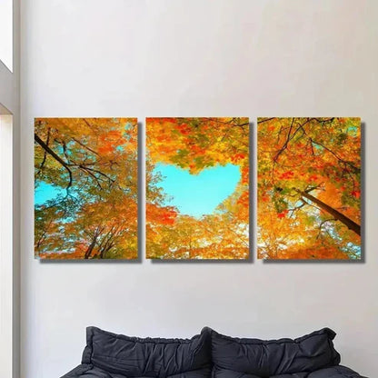3pcs Heart Shaped Autumn Forest Trees Wall Art Canvas Unframed – High Quality Print 100% Australian Made Wall Canvas