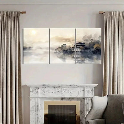 3pcs Chinese Landscape & Mountain Scenery Wall Art Set Canvas Framed 60x90cm - High Quality Print 100% Australian Made Wall Canvas Ready to Hang - Bella Home Decor