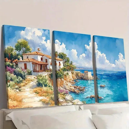 3pcs Coastal Landscape with Turquoise Waters Wall Art Set Canvas Unframed - High Quality Print 100% Australian Made Wall Canvas - Bella Home Decor