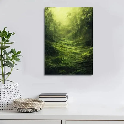 Green Moss Meadow Painting Serene Forest 40x60cm Metal Print Ready to Hang - Bella Home Decor