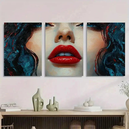 3pcs Red Lipstick Fine Whimsical Perfect Wall Art Set Canvas Framed 50x70cm - High Quality Print 100% Australian Made Wall Canvas Ready to Hang