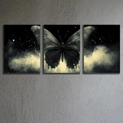 3pcs Black Mystical Butterfly Decoration Wall Art Set Canvas Framed 50x70cm - High Quality Print 100% Australian Made Wall Canvas Ready to Hang