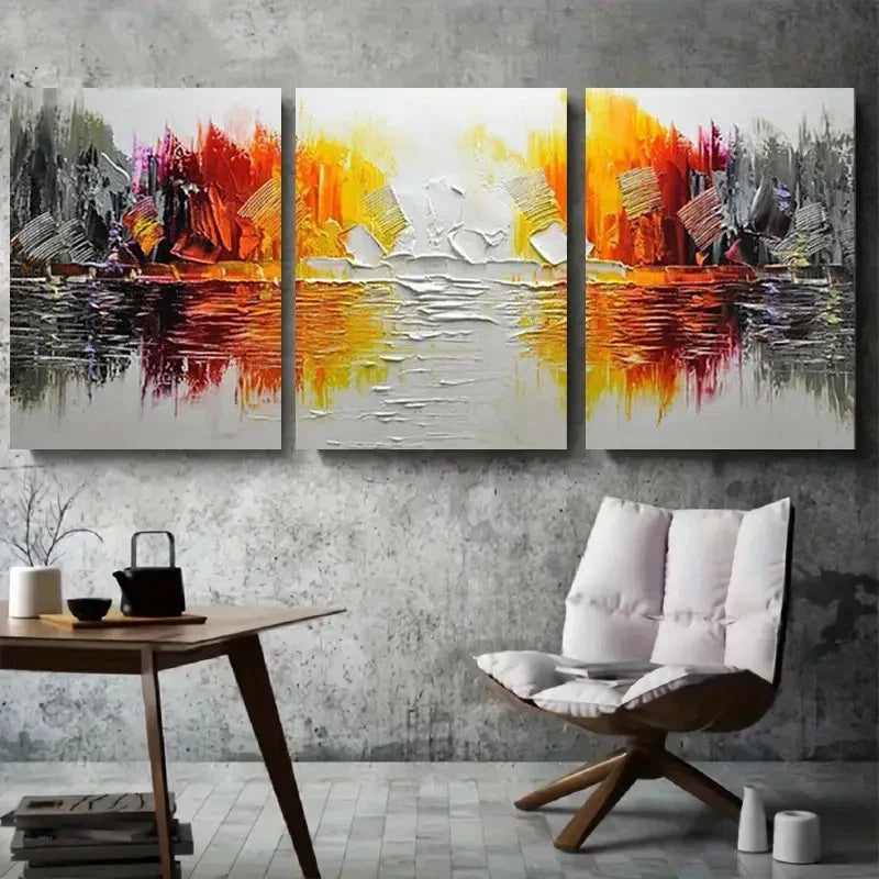 3pcs Bold Colors and Textured Metal Print Ready to Hang Art - Bella Home Decor