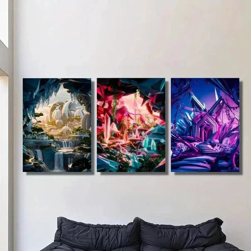 3pcs Sci-Fi Fantasy Landscape Theme Wall Art Set Canvas Unframed - High Quality Print 100% Australian Made Wall Canvas