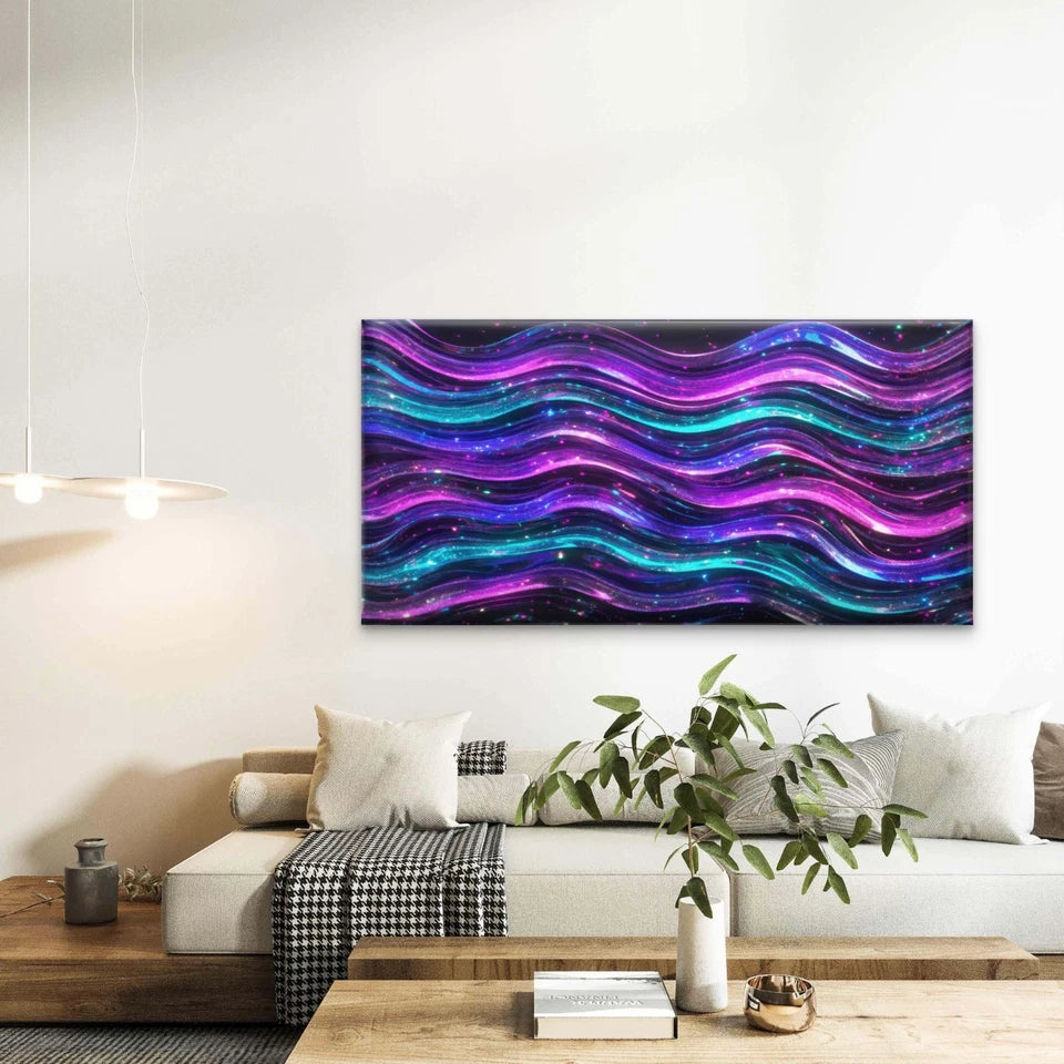 Glossy Gradient Wave Texture Wall Art Canvas Office Home Room Framed 120x60cm - Bella Home Decor