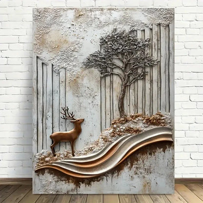 Beautiful Winter Forest Scene with Deer Painting 40x60cm Metal Print Ready to Hang - Bella Home Decor