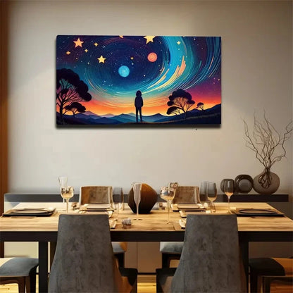 Night Starry Sky Little Girl Wall Art Canvas Office Home Room Framed 120x60cm