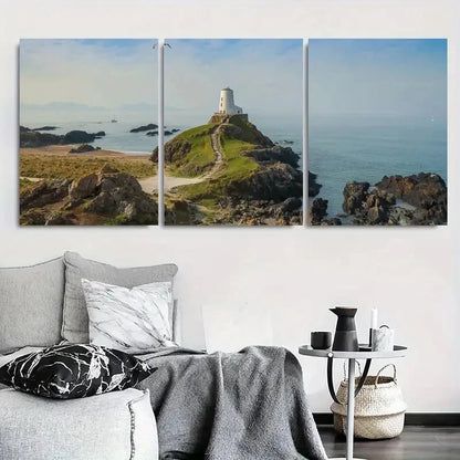 3pcs Coastal Lighthouse Ocean Landscape Metal Print Ready to Hang Art - Bella Home Decor