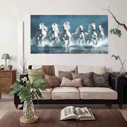 Elegant White Horse Wall Art Canvas Office Home Room Framed 120x60cm
