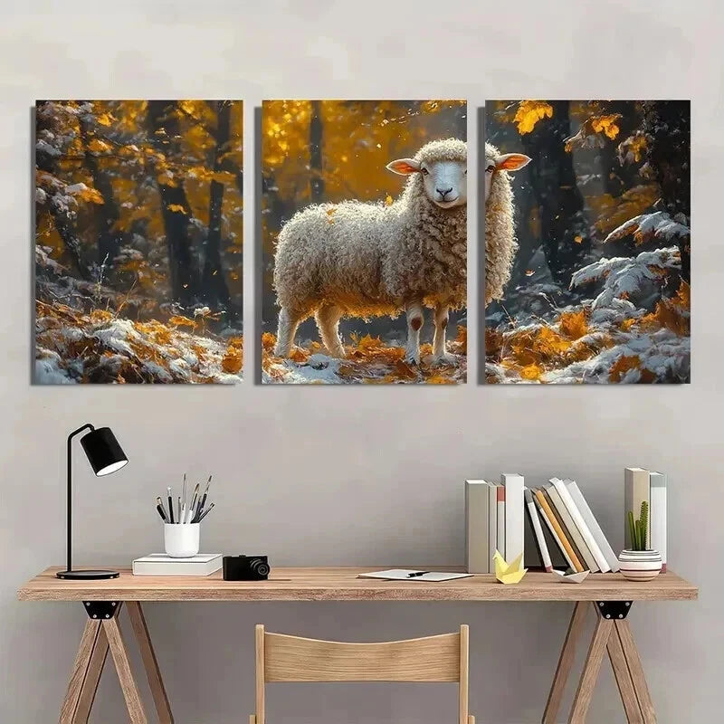 3pcs Lost White Sheep in the Forest Theme Wall Art Set Canvas Framed 60x90cm - High Quality Print 100% Australian Made Wall Canvas Ready to Hang - Bella Home Decor