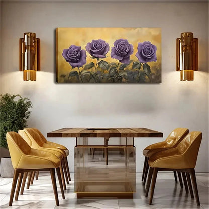 Four Purple Roses Blooming Wall Art Canvas Office Home Room Framed 120x60cm