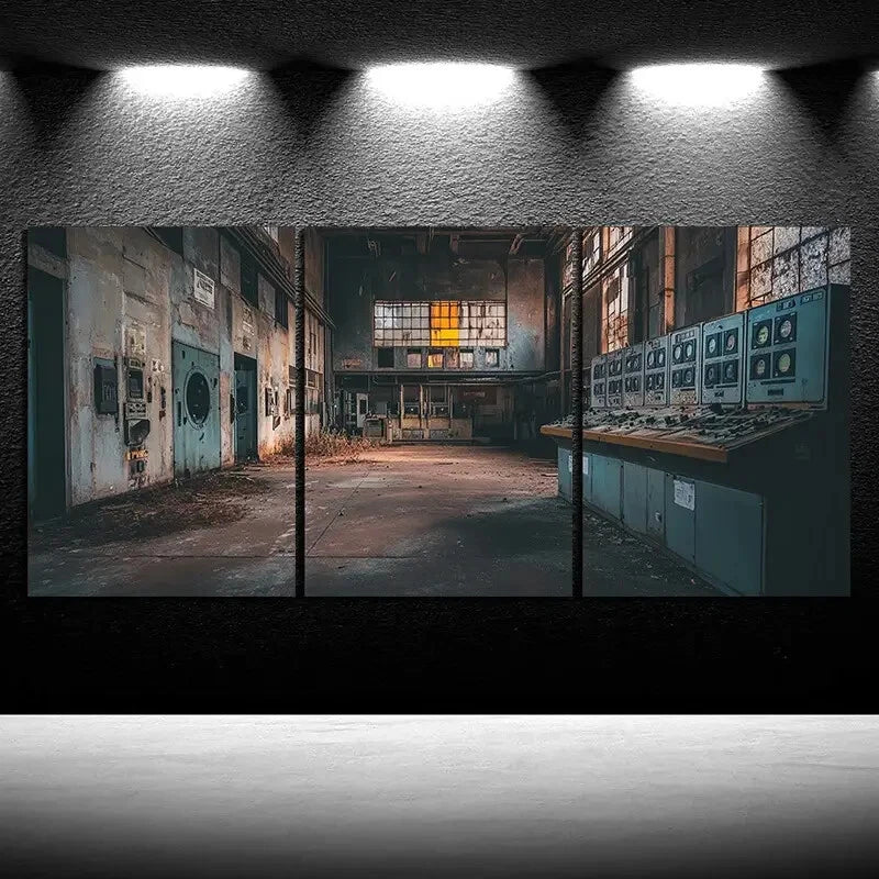3pcs Old View Outdated Control Room Metal Print Ready to Hang Art - Bella Home Decor