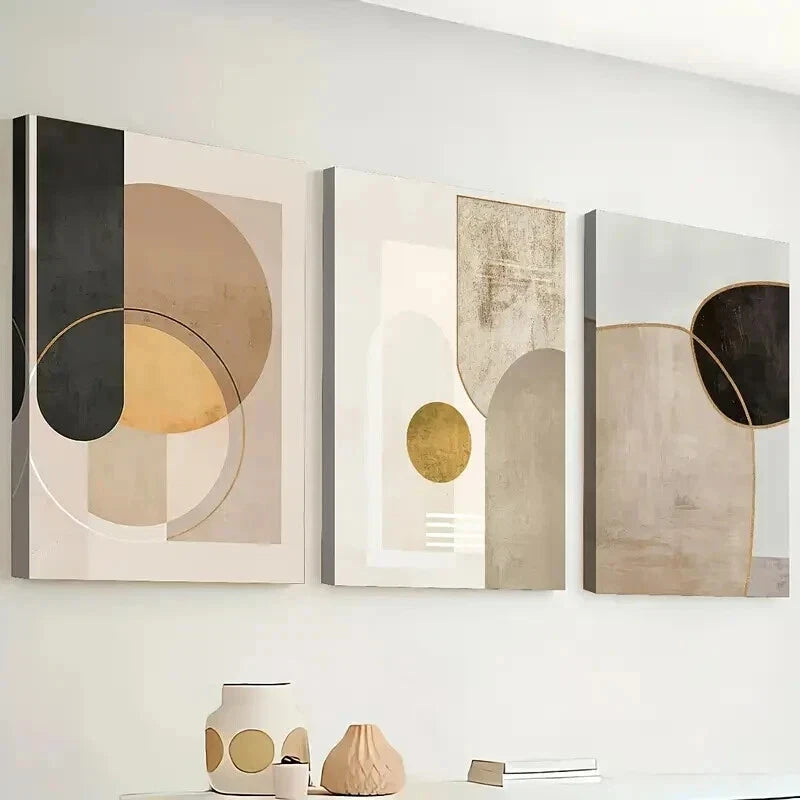 3pcs Vintage Aesthetic Painting Nordic Abstract Wall Art Set Canvas Framed 60x90cm - High Quality Print 100% Australian Made Wall Canvas Ready to Hang