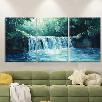 3pcs Forest Waterfall Cascade Watercolor Wall Art Set Canvas Framed 40x60cm - High Quality Print 100% Australian Made Wall Canvas Ready to Hang - Bella Home Decor