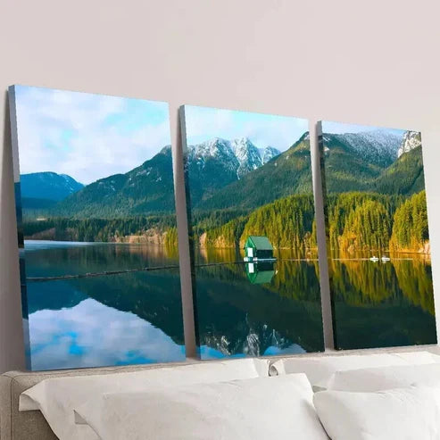 3pcs Lake Reflecting Natural Mountain Scenery Wall Art Set Canvas Unframed - High Quality Print 100% Australian Made Wall Canvas