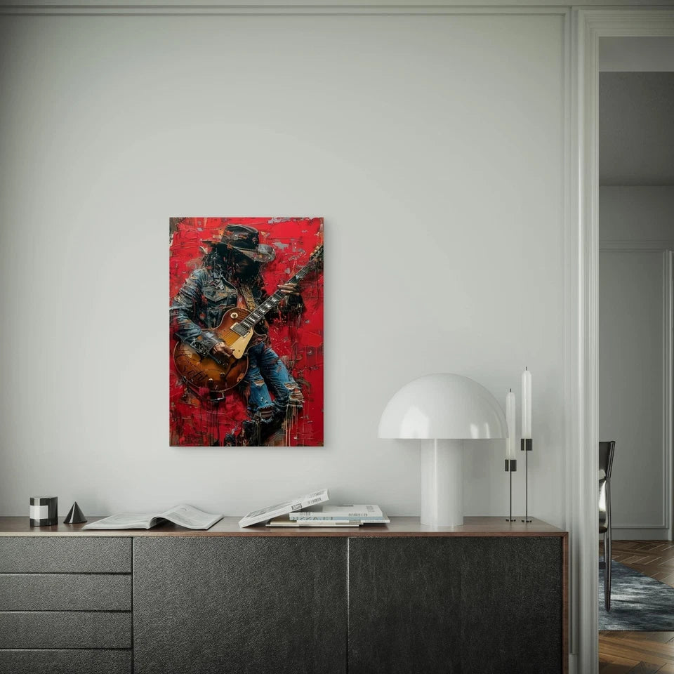 Guitar and a Guy, Oil Painting 60x90cm Metal Print Ready to Hang