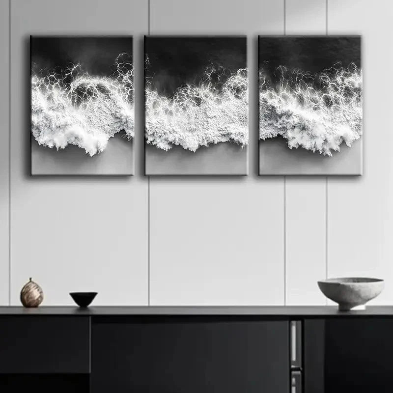 3pcs Black and White Abstract Ocean BWAO  Wall Art Canvas Framed 40x60cm - High Quality Print 100% Australian Made Wall Canvas Ready to Hang - Bella Home Decor