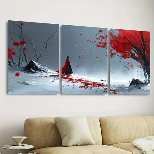3pcs Rouge And Snow Wall Art Set Canvas Unframed - High Quality Print 100% Australian Made Wall Canvas - Bella Home Decor