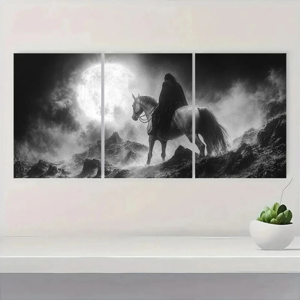 3pcs Headless Horseman & Moonlit Night Scene Metal Print Ready to Hang Art - Bella Home Decor