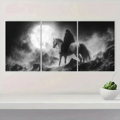 3pcs Headless Horseman & Moonlit Night Scene Metal Print Ready to Hang Art - Bella Home Decor