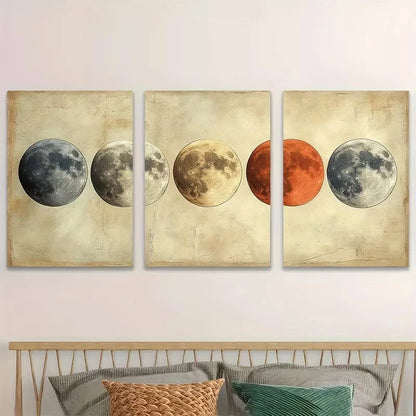3pcs Beige Moon Phases Wall Art Set Canvas Framed 50x70cm - High Quality Print 100% Australian Made Wall Canvas Ready to Hang - Bella Home Decor