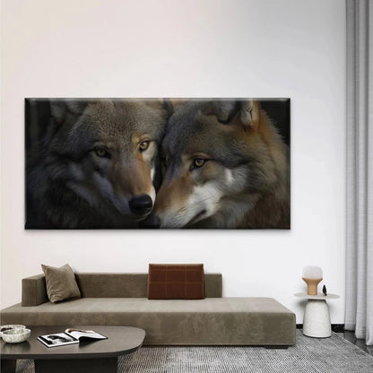 Modern Two Wolves Wall Art Canvas Office Home Room Framed 120x60cm