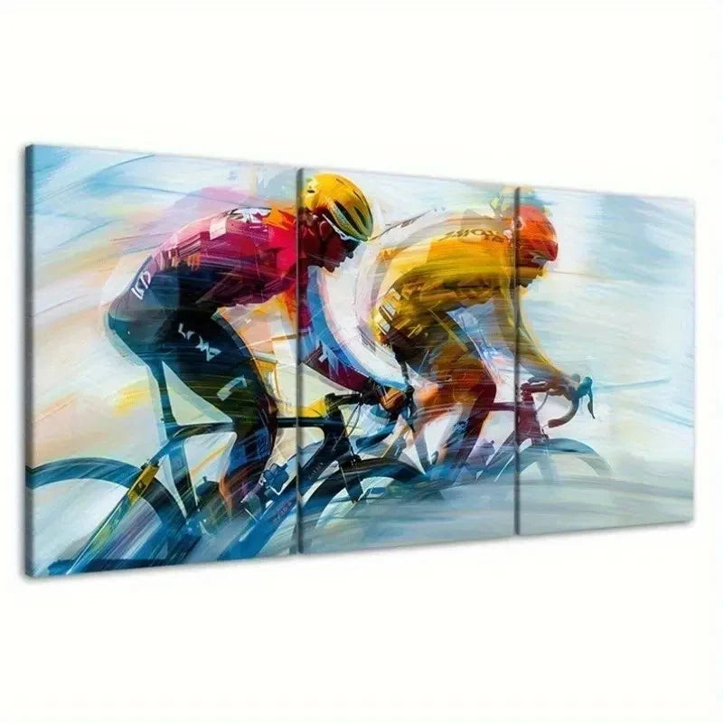 3pcs Two Cyclists Racing Sports Scene  Wall Art Canvas  Framed 60x90cm - High Quality Print 100% Australian Made Wall Canvas Ready to Hang