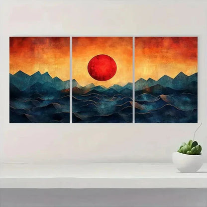 3pcs Dustin Way Bauhaus Sun and Waves SW Wall Art Canvas Unframed – High Quality Print 100% Australian Made Wall Canvas - Bella Home Decor