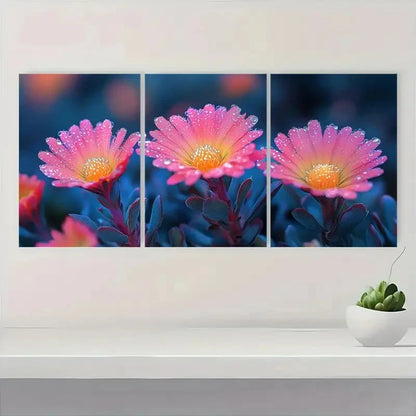 3pcs Soft Pastel Pink Flowers With Green Perfect Wall Art Set Canvas Framed 40x60cm - High Quality Print 100% Australian Made Wall Canvas Ready to Hang