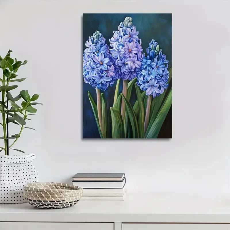 Vibrant Blue Hyacinth Flowers with Dark Background 40x60cm Metal Print Ready to Hang - Bella Home Decor