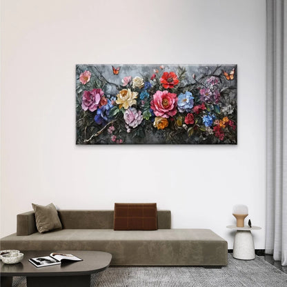 Flowers Butterflies Nature Wall Art Canvas Office Home Room Framed 120x60cm