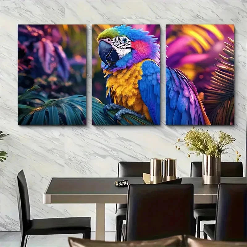 3pcs Purple Blue Yellow Feathers Nature Perfect Wall Art Set Canvas Framed 60x90cm - High Quality Print 100% Australian Made Wall Canvas Ready to Hang