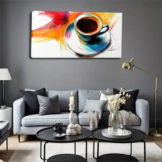 Minimalist Coffee Cup Modern Wall Art Canvas Office Home Room Framed 120x60cm