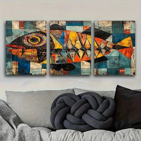 3pcs Mosaic Fish Wall Art Set Wall Art Set Canvas Unframed - High Quality Print 100% Australian Made Wall Canvas