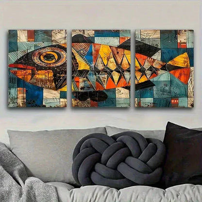 3pcs Mosaic Fish Wall Art Set Wall Art Set Canvas Unframed - High Quality Print 100% Australian Made Wall Canvas