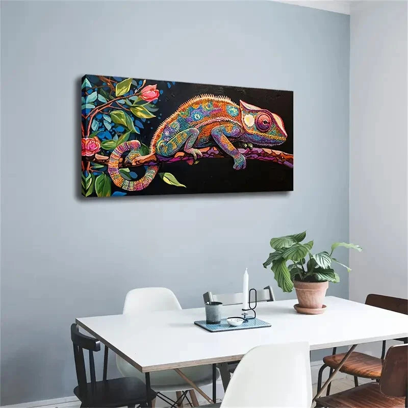 Chameleons On Tree Branches Wall Art Canvas Office Home Room Framed 120x60cm - Bella Home Decor