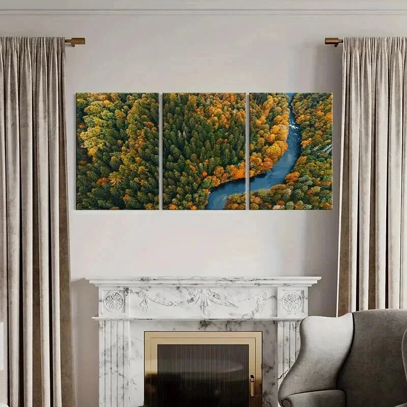 3pcs Nature Scenery Forest Autumn & River Wall Art Set Canvas Framed 40x60cm - High Quality Print 100% Australian Made Wall Canvas Ready to Hang - Bella Home Decor
