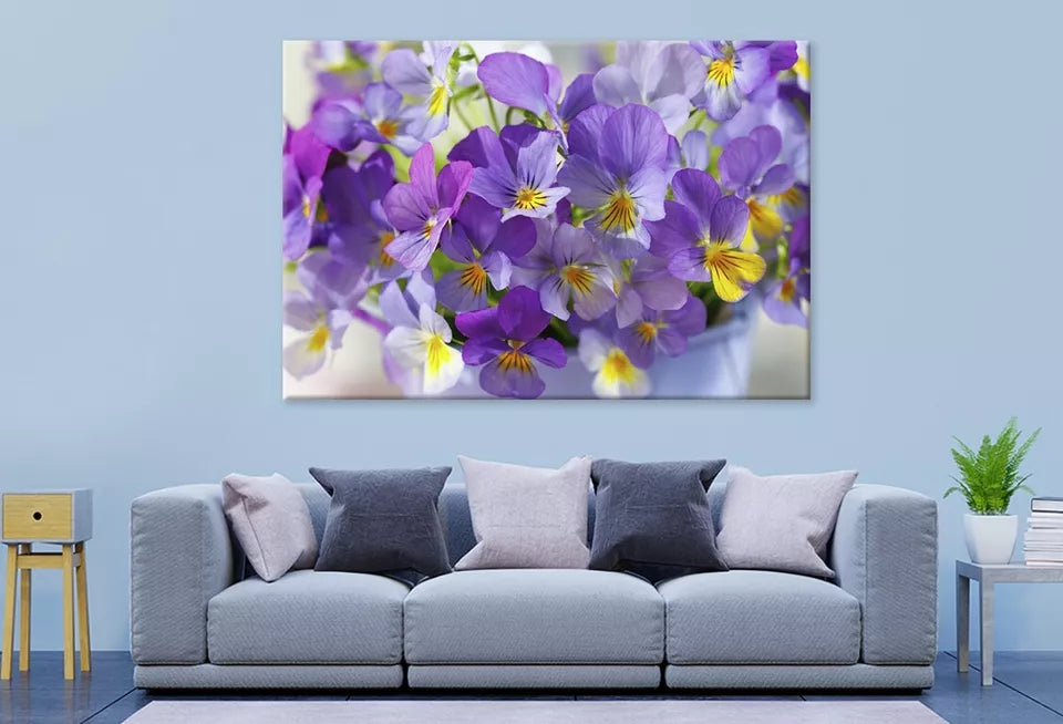 Blue, Purple Flowers Violets Wall Art Decor 100% Australian Made - Bella Home Decor