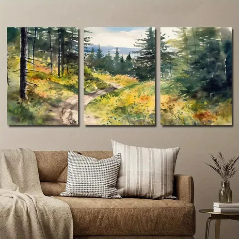 3pcs Vibrant Mountain Path & Sunlit Trees Wall Art Set Canvas Unframed - High Quality Print 100% Australian Made Wall Canvas