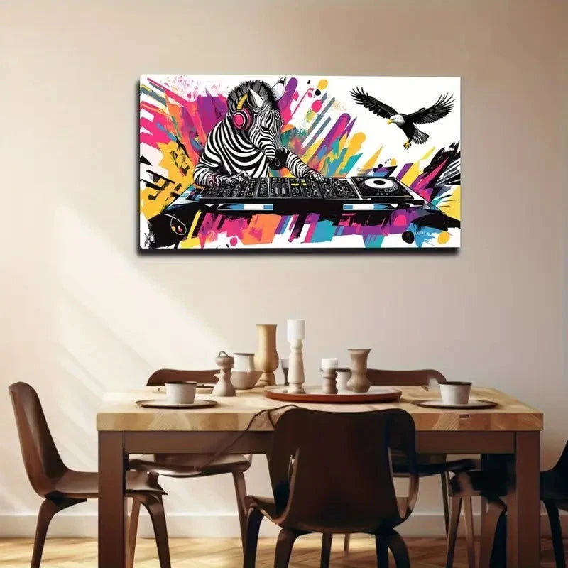 Zebra DJing With Vibrant Color Wall Art Canvas Office Home Room Framed 120x60cm