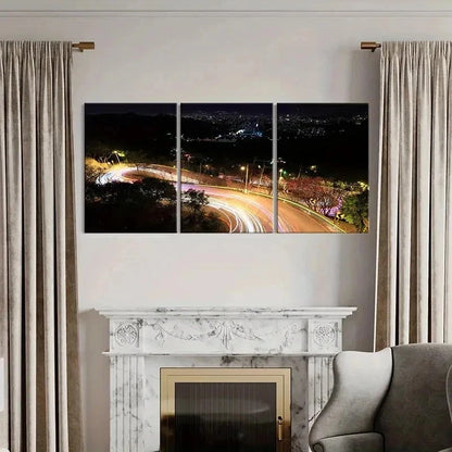 3pcs City Night View Roads Light Trails Wall Art Set Canvas Framed 40x60cm - High Quality Print 100% Australian Made Wall Canvas Ready to Hang - Bella Home Decor