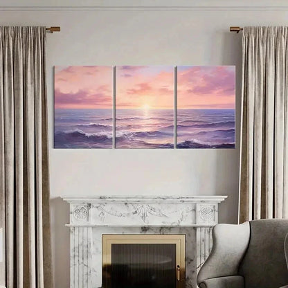 3pcs Beautiful Sea View Sunset Waves Wall Art Set Canvas Framed 50x70cm - High Quality Print 100% Australian Made Wall Canvas Ready to Hang - Bella Home Decor