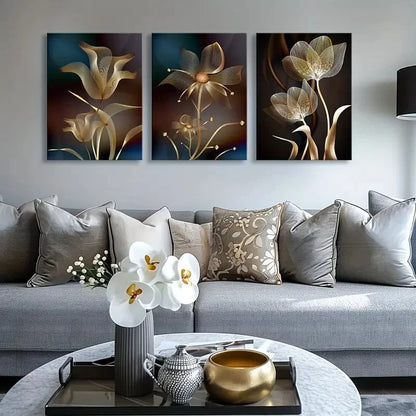 3pcs Black and White Abstract Floral Painting Metal Print Ready to Hang Art - Bella Home Decor