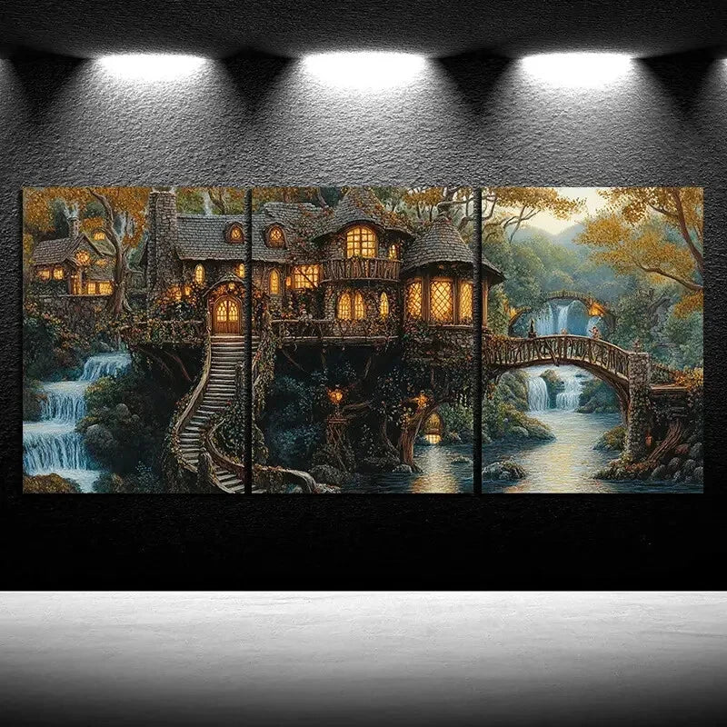 3pcs A Farm House in The ForestMetal Print Ready to Hang Art - Bella Home Decor