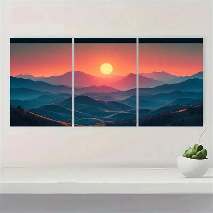 3pcs Warm Mountain Sunrise Nature Perfect Wall Art Set Canvas Framed 50x70cm - High Quality Print 100% Australian Made Wall Canvas Ready to Hang - Bella Home Decor