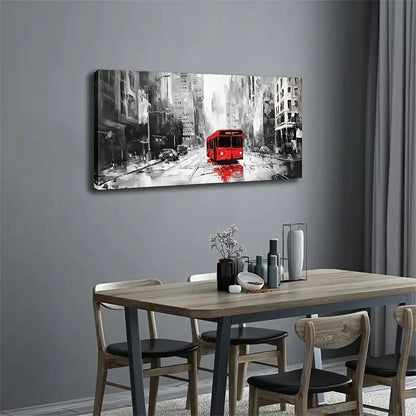Classic Minimalist Red Bus Wall Art Canvas Office Home Room Framed 120x60cm