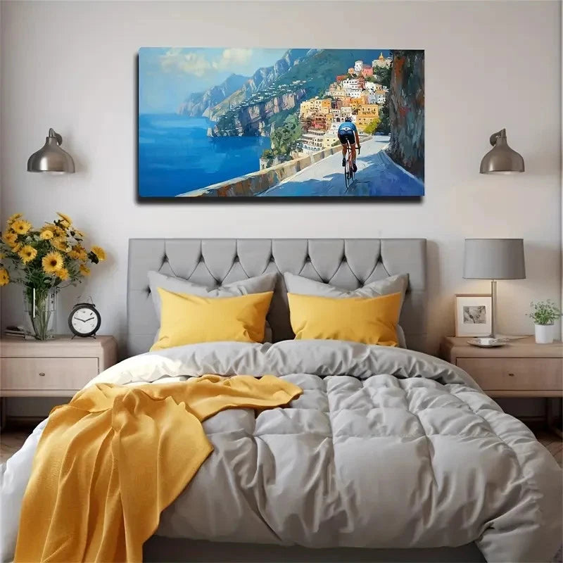 Coastal Mountain Bike Seaside Wall Art Canvas Office Home Room Framed 120x60cm