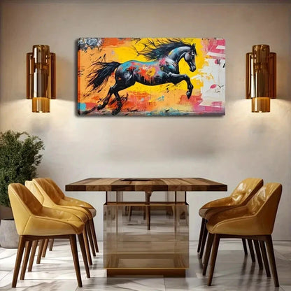Vibrant  Abstract Horse Black Wall Art Canvas Office Home Room Framed 120x60cm - Bella Home Decor