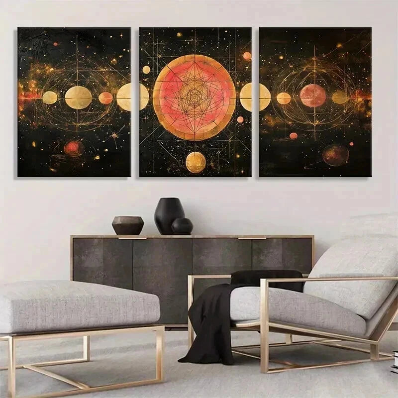 3pcs Cosmic Golden and Red Universe Perfect Wall Art Set Canvas Framed 40x60cm - High Quality Print 100% Australian Made Wall Canvas Ready to Hang